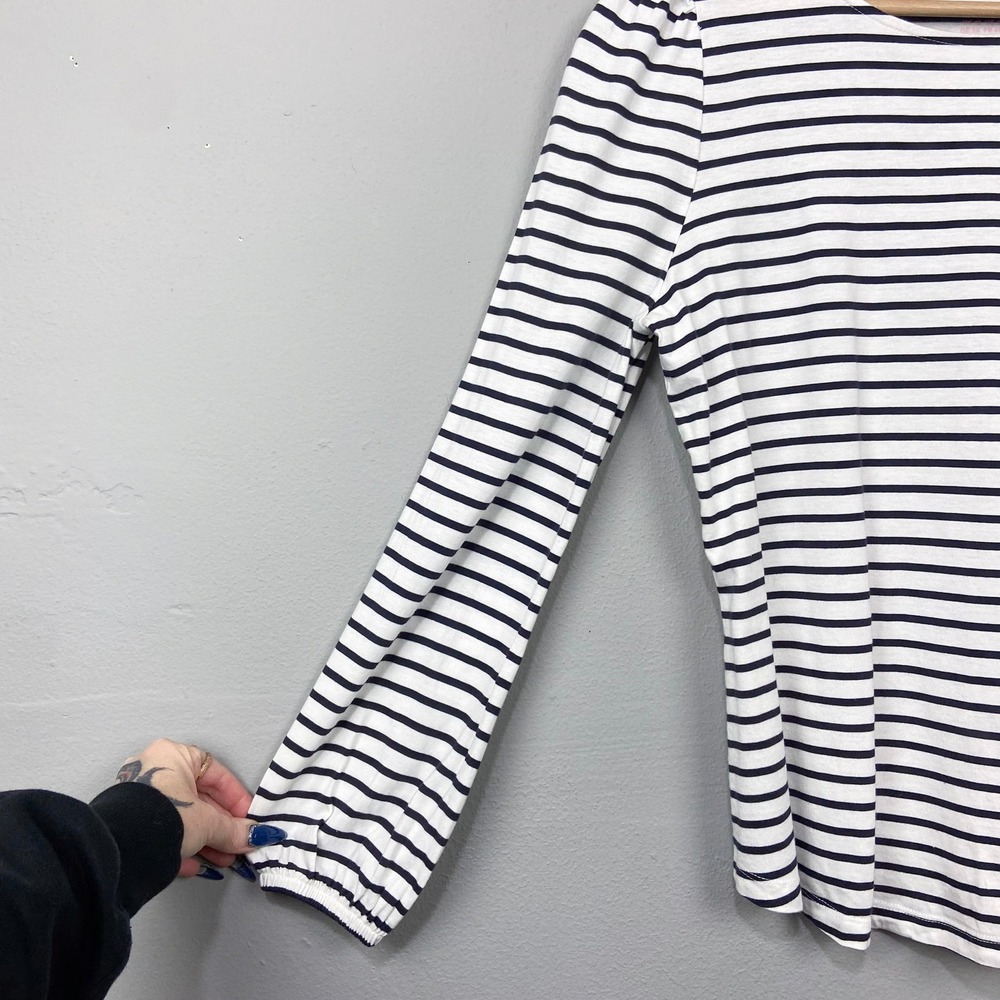 Boden Striped Knit Top Womens Size 8 Black White Puff Sleeve Cotton Modal Tee - Picture 6 of 12